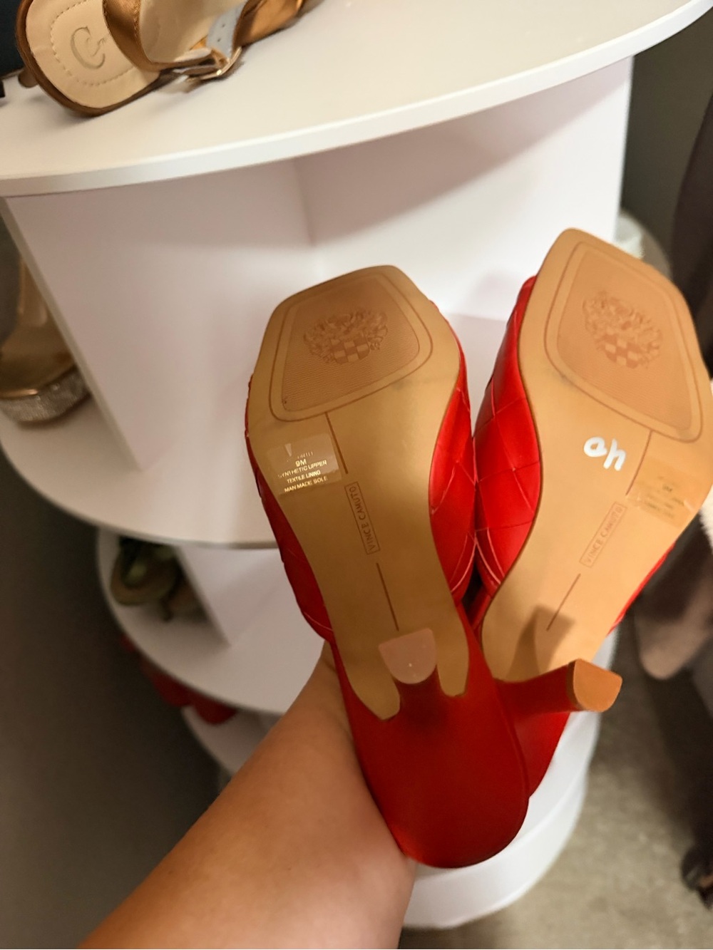 Vince Camuto Quilted Red Open-Toe Mule Heels - Picture 5 of 7